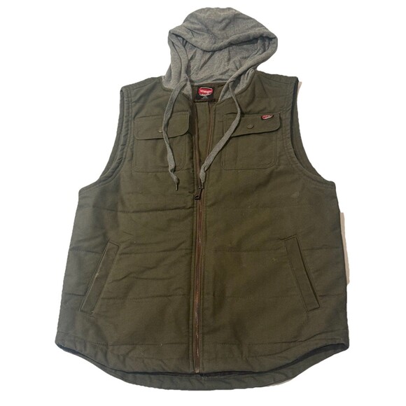 Wrangler Other - Wrangler Workwear Hooded Canvas Vest Men’s LG Zip Up Lined Utility Olive Green